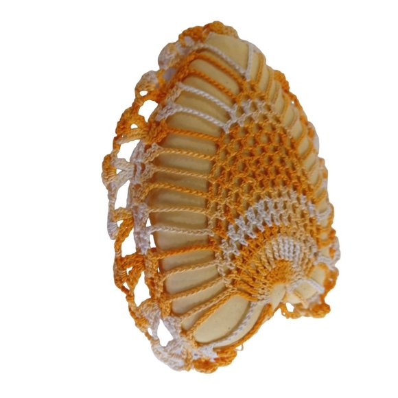 Vintage Grandma's Hand Crochet Pillow Pincushion 20.5" Handmade Varigated Orange - Picture 6 of 9